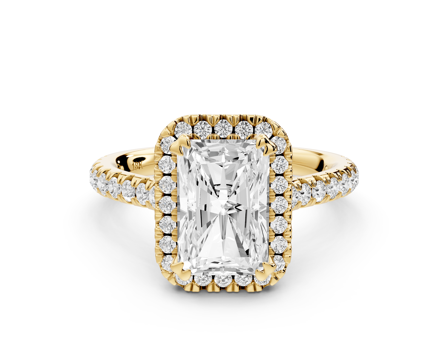 Marcella - 2ct 14k yellow gold radiant halo double talon prong cathedral pavé engagement ring - Mr. Alex Jewelry