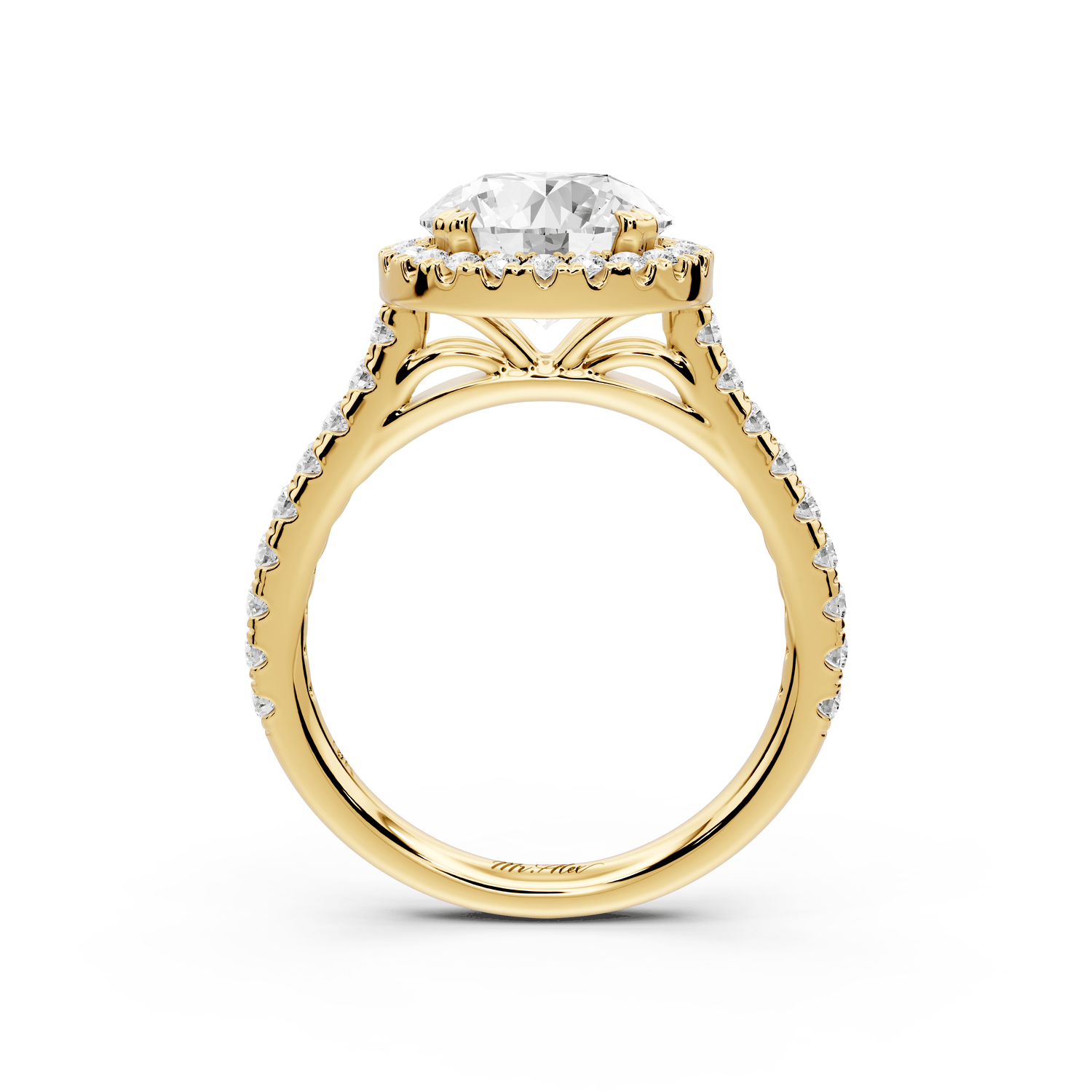 Marcella - 2ct 14k yellow gold round halo double talon prong cathedral pavé engagement ring - Mr. Alex Jewelry