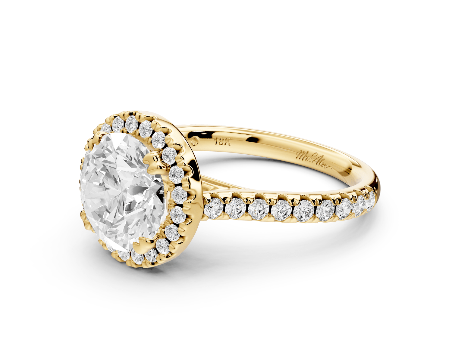Marcella - 2ct 14k yellow gold round halo double talon prong cathedral pavé engagement ring - Mr. Alex Jewelry