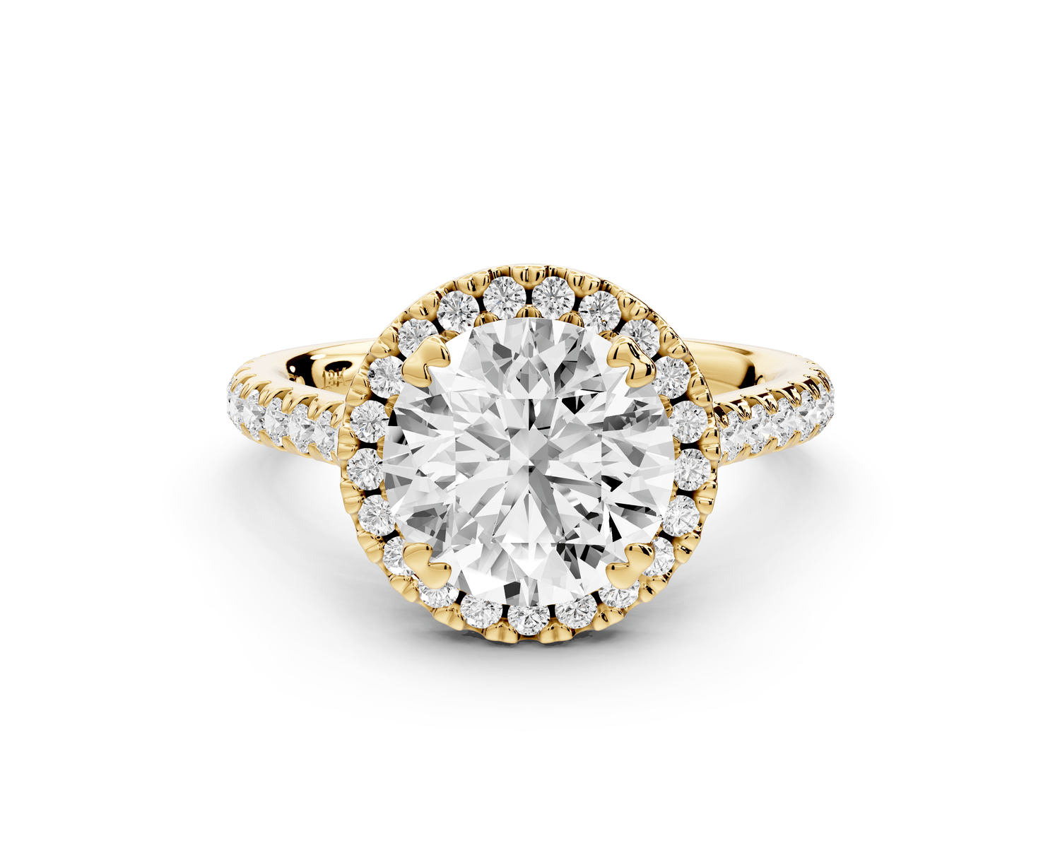 Marcella - 2ct 14k yellow gold round halo double talon prong cathedral pavé engagement ring - Mr. Alex Jewelry