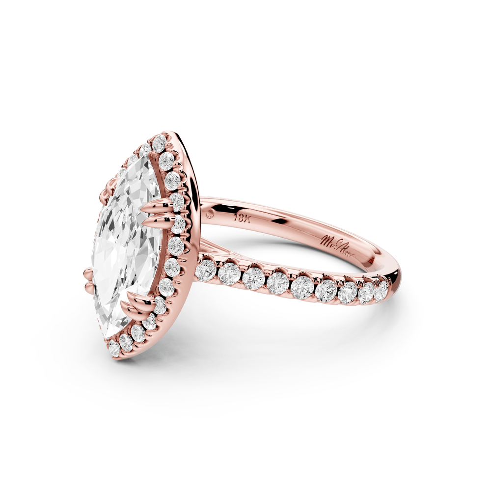 Marcella - 2ct 18k rose gold marquise halo double talon prong cathedral pavé engagement ring - Mr. Alex Jewelry
