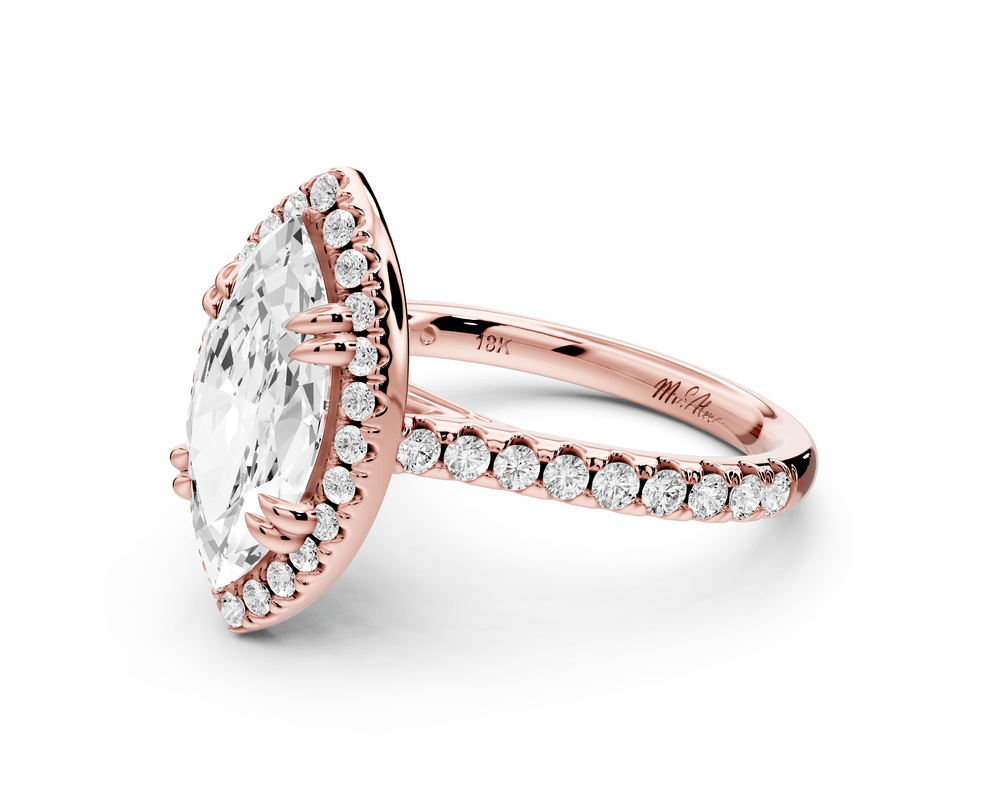 Marcella - 2ct 18k rose gold marquise halo double talon prong cathedral pavé engagement ring - Mr. Alex Jewelry