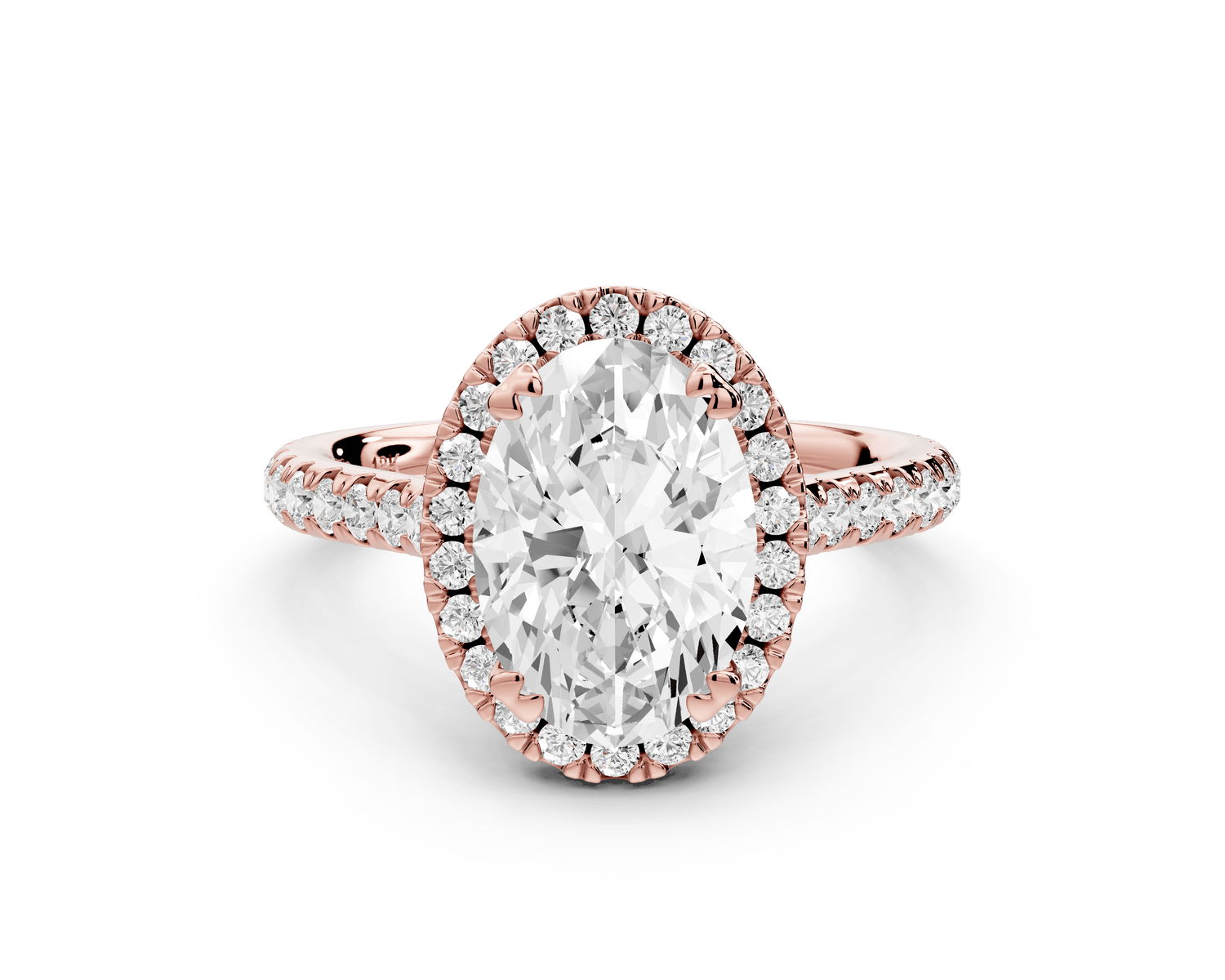 Marcella - 2ct 18k rose gold oval halo double talon prong cathedral pavé engagament ring - Mr. Alex Jewelry