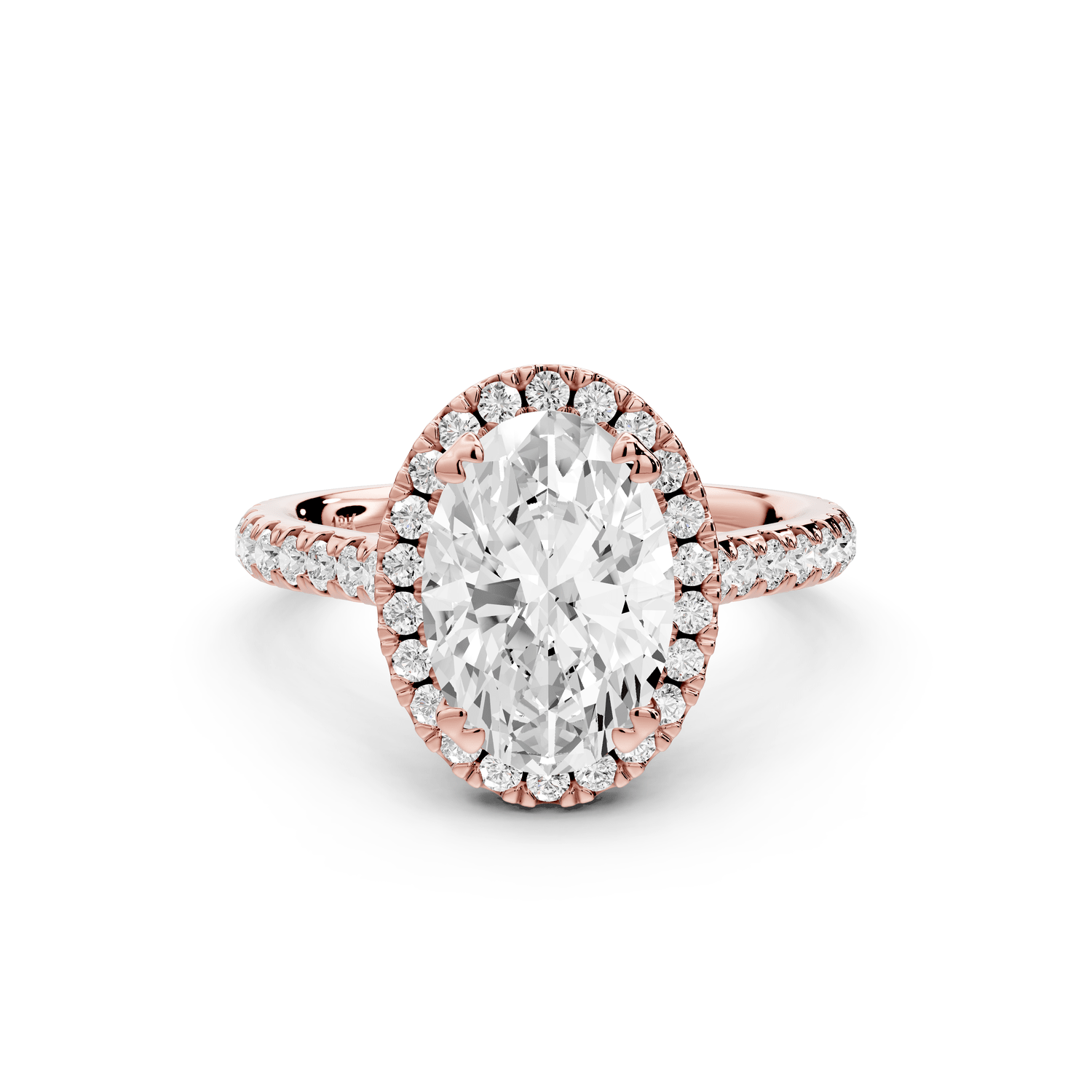 Marcella - 2ct 18k rose gold oval halo double talon prong cathedral pavé engagament ring - Mr. Alex Jewelry