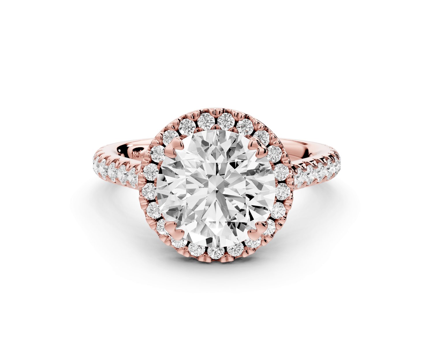 Marcella - 2ct 18k rose gold round halo double talon prong cathedral pavé engagement ring - Mr. Alex Jewelry