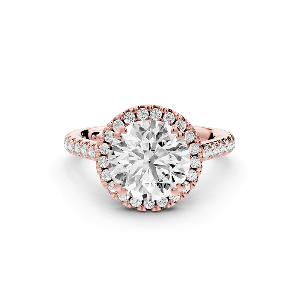 Marcella - 2ct 18k rose gold round halo double talon prong cathedral pavé engagement ring - Mr. Alex Jewelry