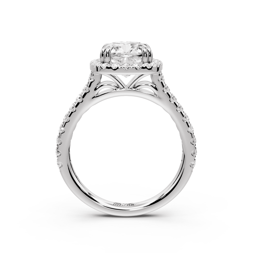 Marcella - 2ct 18k white gold cushion halo double talon prong cathedral pavé engagement ring - Mr. Alex Jewelry