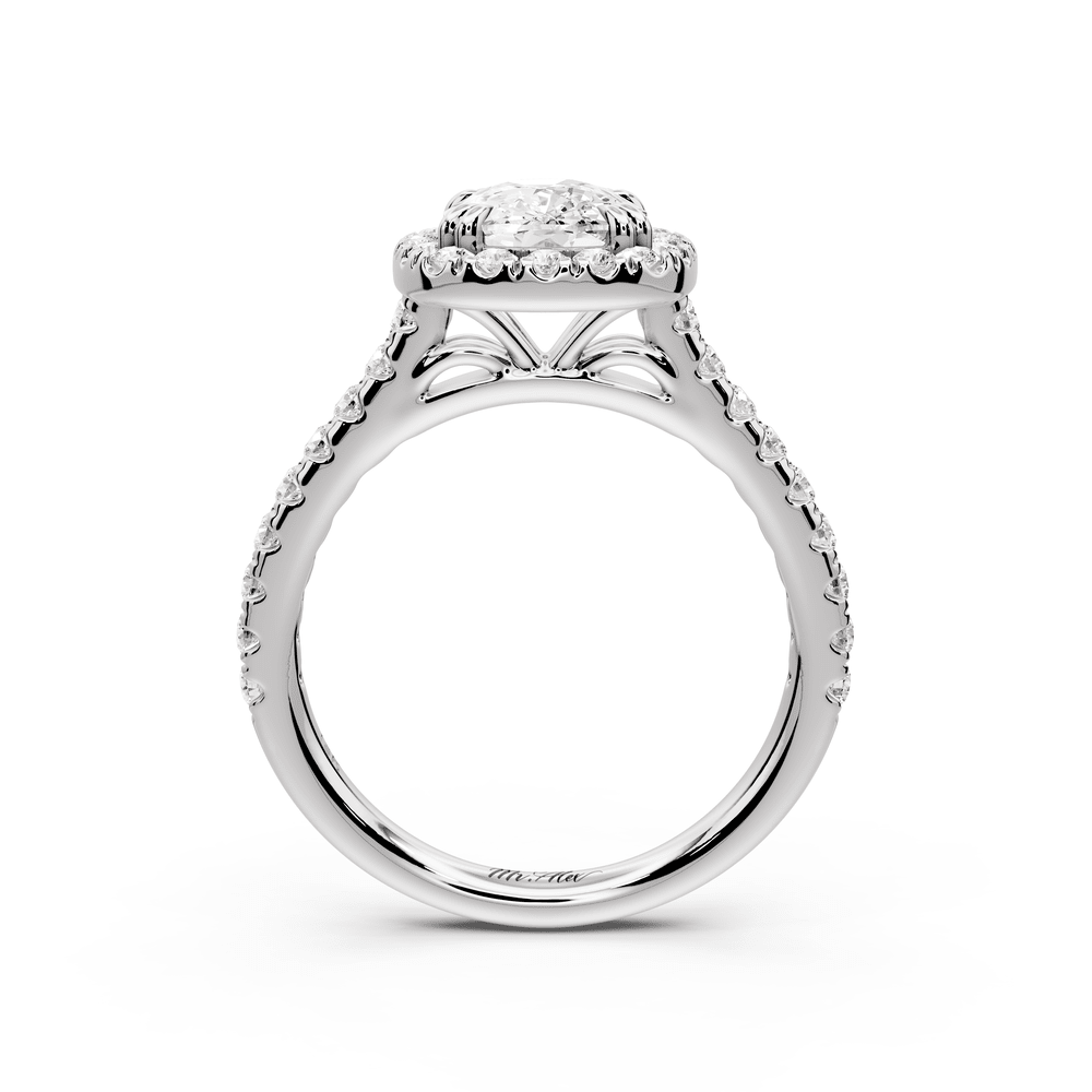 Marcella - 2ct 18k white gold ecushion halo double talon prong cathedral pavé engagement ring - Mr. Alex Jewelry