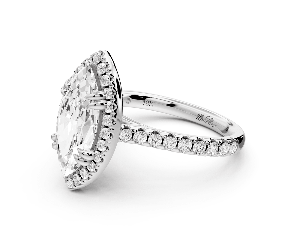 Marcella - 2ct 18k white gold marquise halo double talon prong cathedral pavé engagement ring - Mr. Alex Jewelry