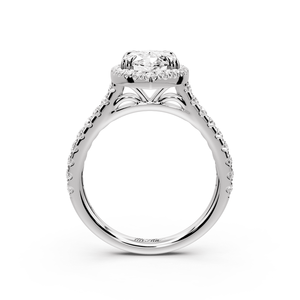 Marcella - 2ct 18k white gold marquise halo double talon prong cathedral pavé engagement ring - Mr. Alex Jewelry
