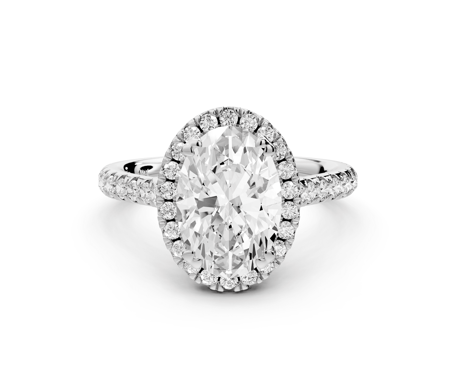 Marcella - 2ct 18k white gold oval halo double talon prong cathedral pavé engagament ring - Mr. Alex Jewelry