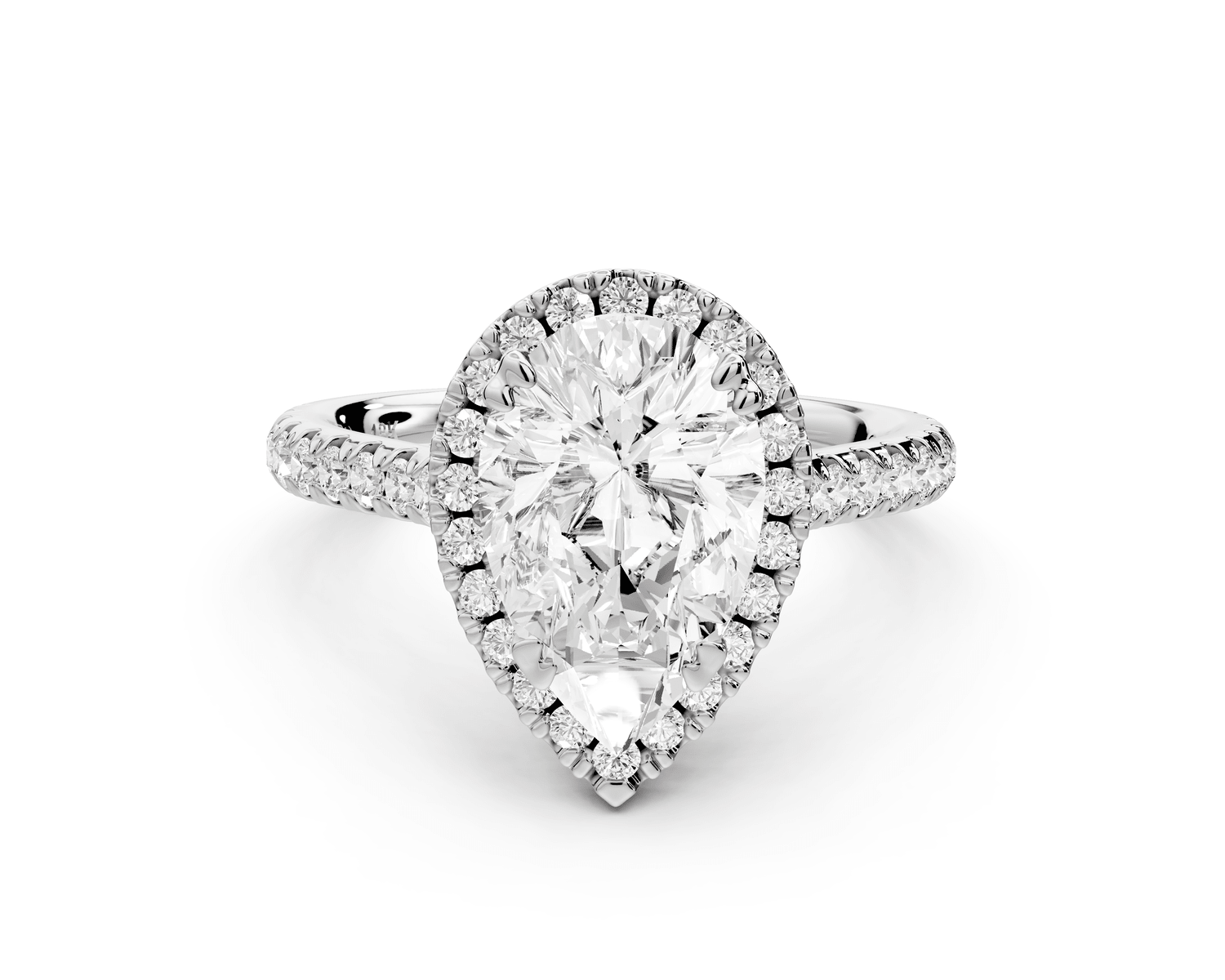 Marcella - 2ct 18k white gold pear halo double talon prong cathedral pavé engagament ring - Mr. Alex Jewelry