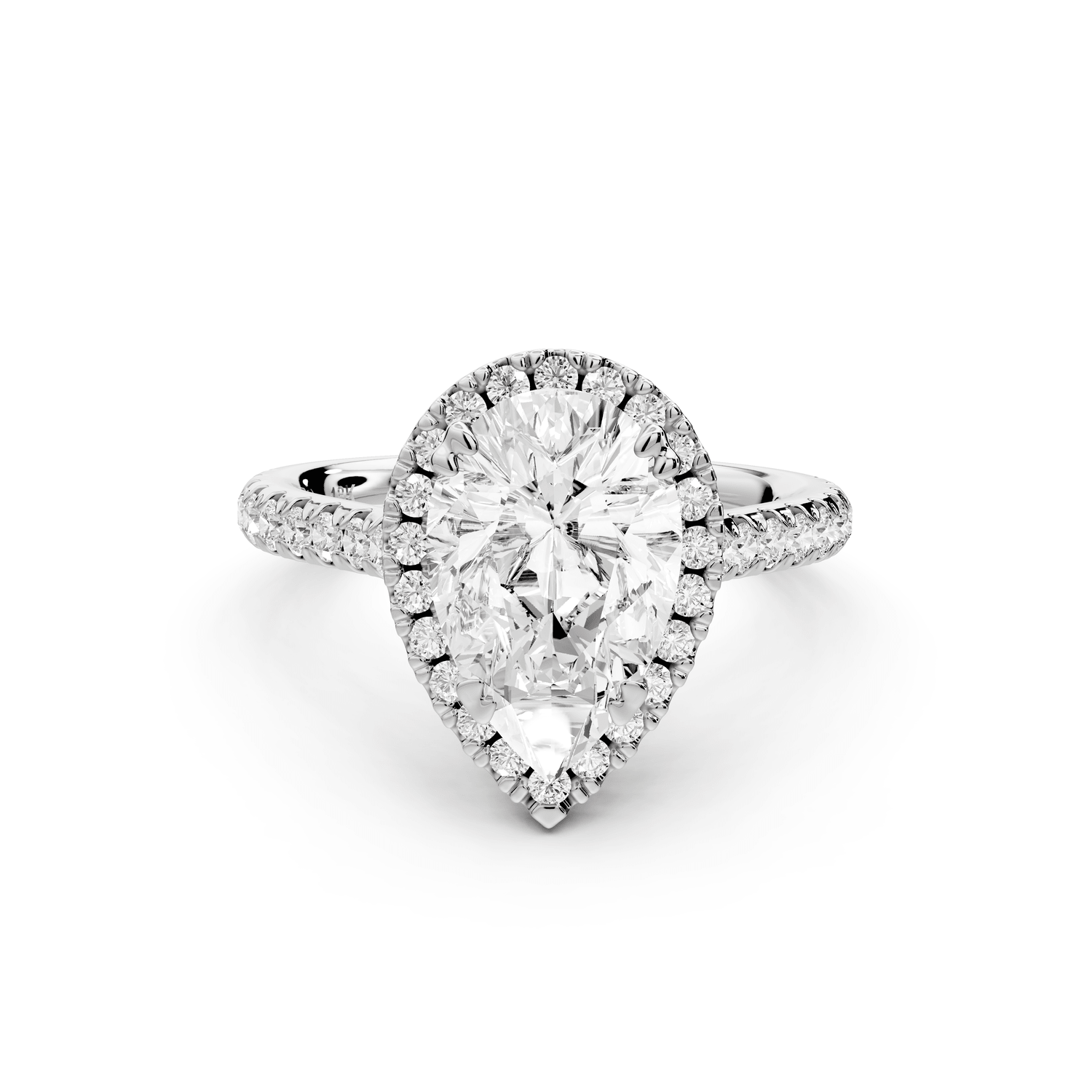 Marcella - 2ct 18k white gold pear halo double talon prong cathedral pavé engagament ring - Mr. Alex Jewelry