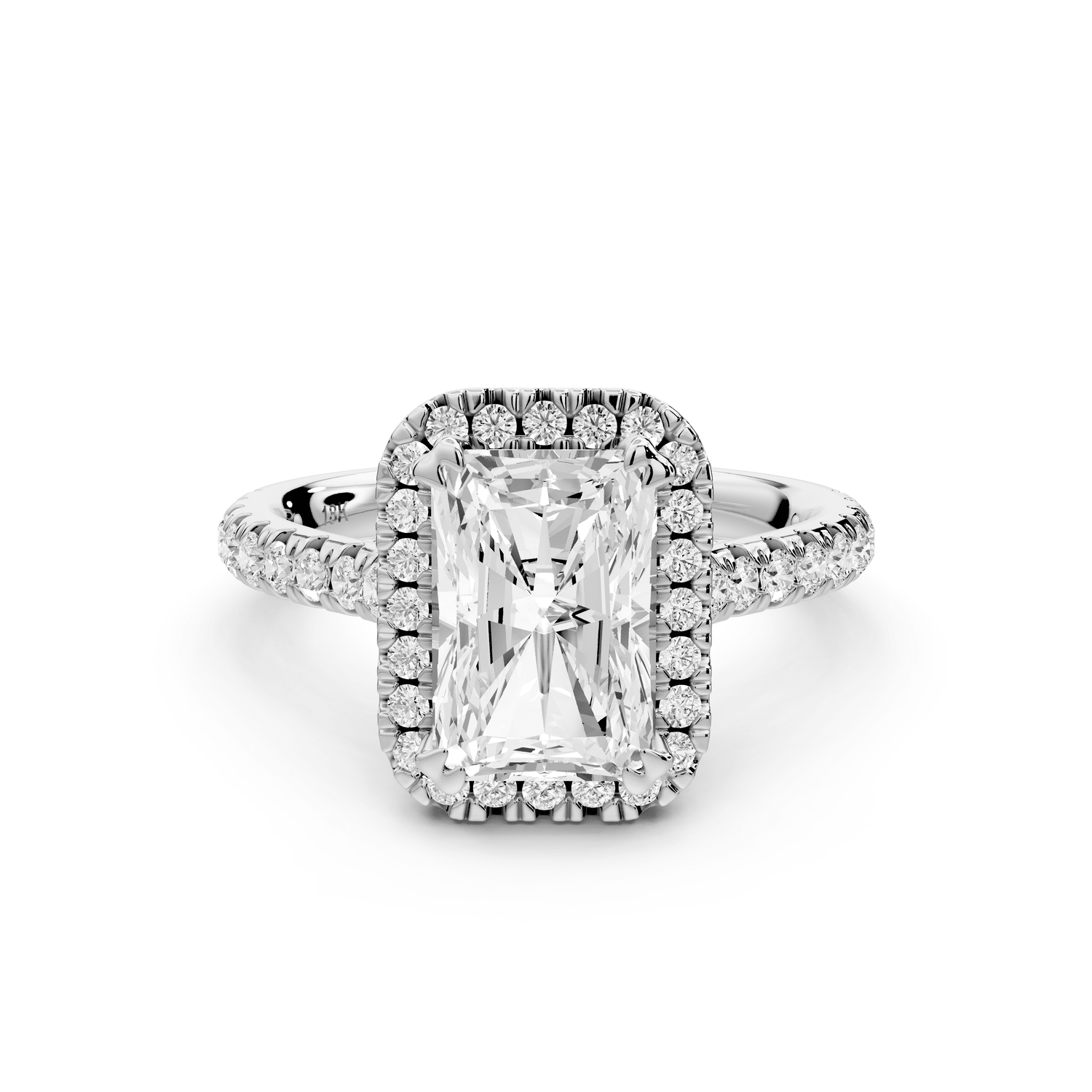 Marcella - 2ct 18k white gold radiant halo double talon prong cathedral pavé engagement ring - Mr. Alex Jewelry