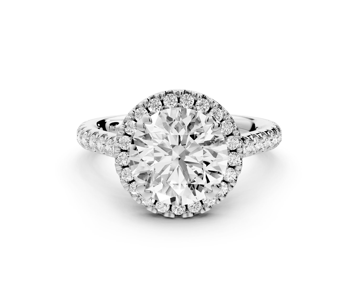 Marcella - 2ct 18k white gold round halo double talon prong cathedral pavé engagement ring - Mr. Alex Jewelry