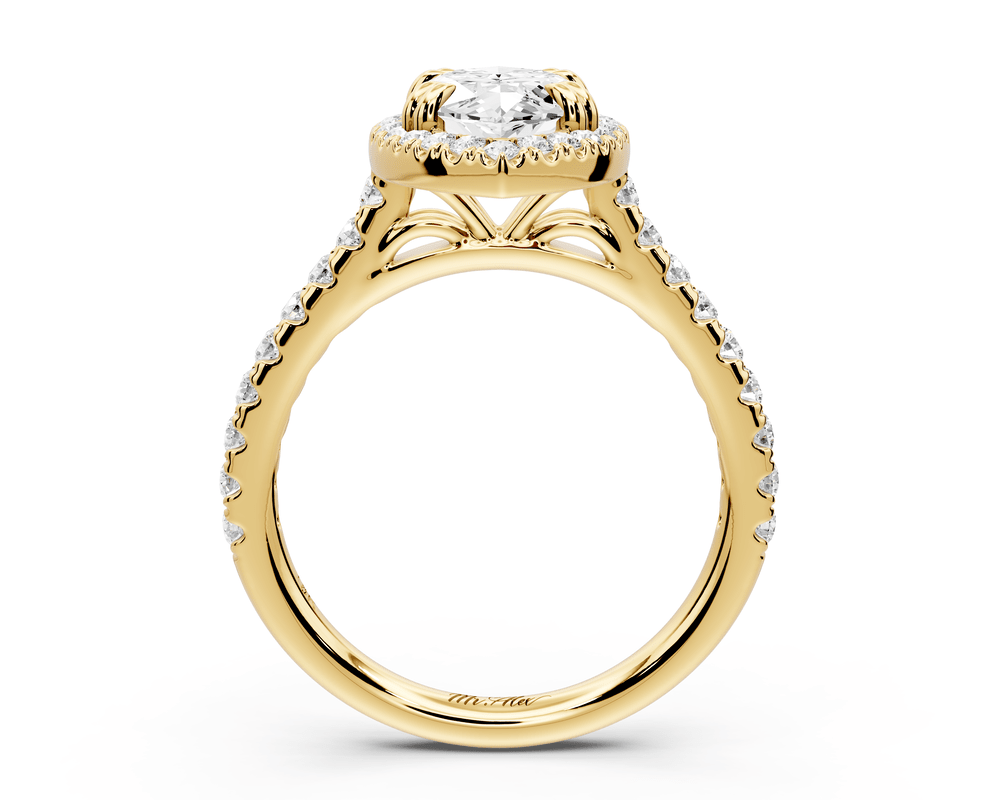 Marcella - 2ct 18k yellow gold marquise halo double talon prong cathedral pavé engagement ring - Mr. Alex Jewelry