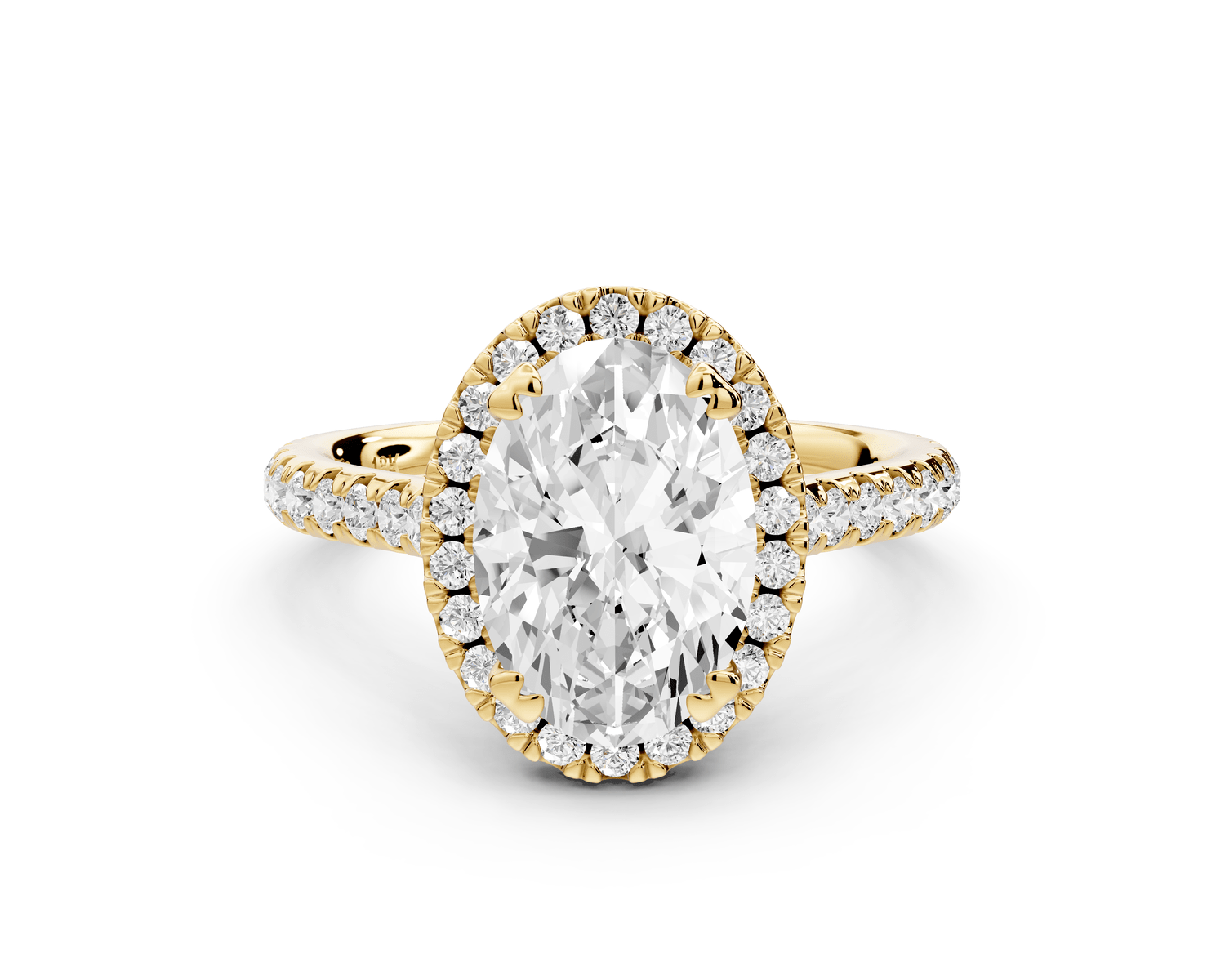 Marcella - 2ct 18k yellow gold oval halo double talon prong cathedral pavé engagament ring - Mr. Alex Jewelry
