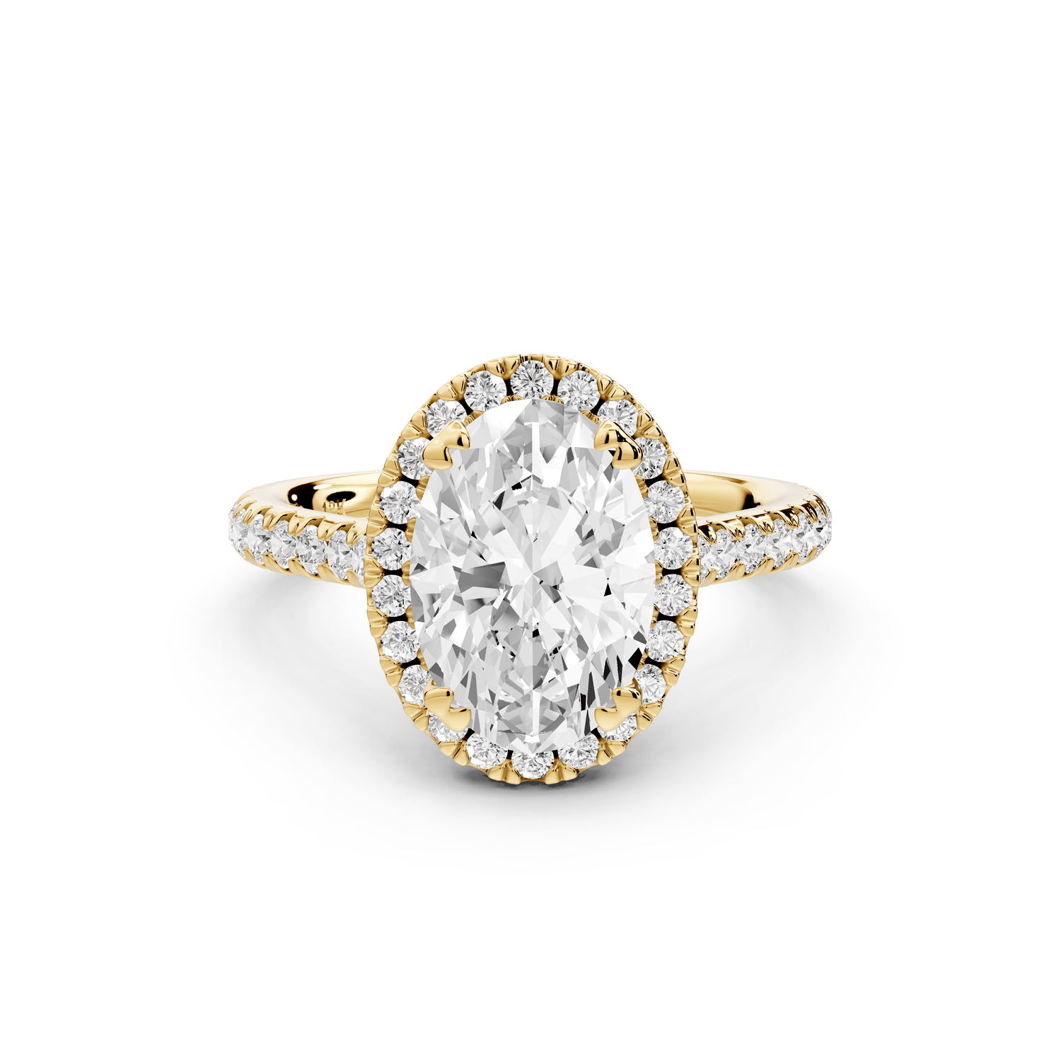 Marcella - 2ct 18k yellow gold oval halo double talon prong cathedral pavé engagament ring - Mr. Alex Jewelry