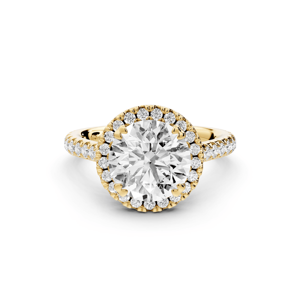 Marcella - 2ct 18k yellow gold round halo double talon prong cathedral pavé engagement ring - Mr. Alex Jewelry