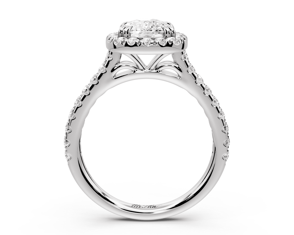 Marcella - 2ct platinum ecushion halo double talon prong cathedral pavé engagement ring - Mr. Alex Jewelry
