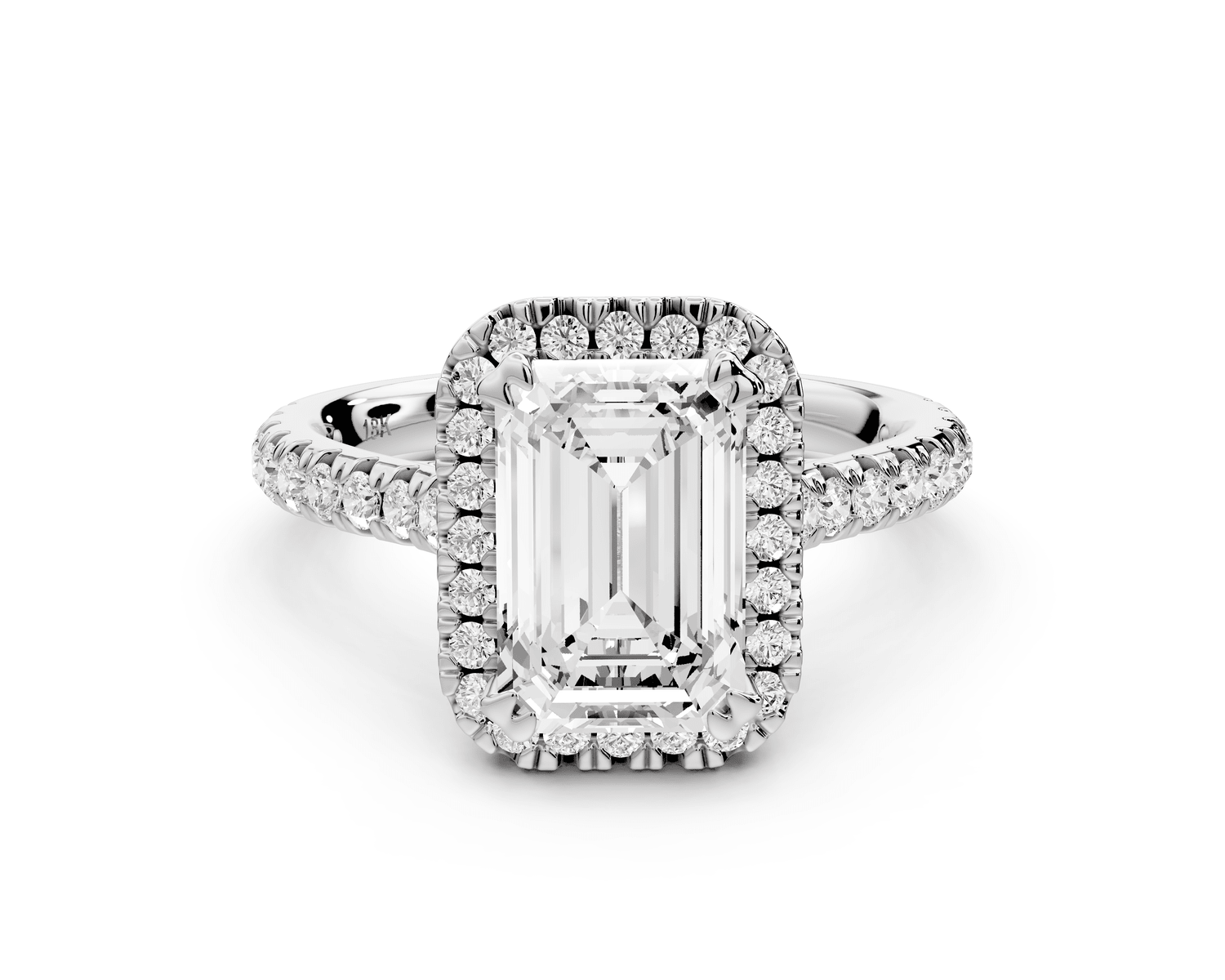 Marcella - 2ct platinum emerald halo double talon prong cathedral pavé engagament ring - Mr. Alex Jewelry