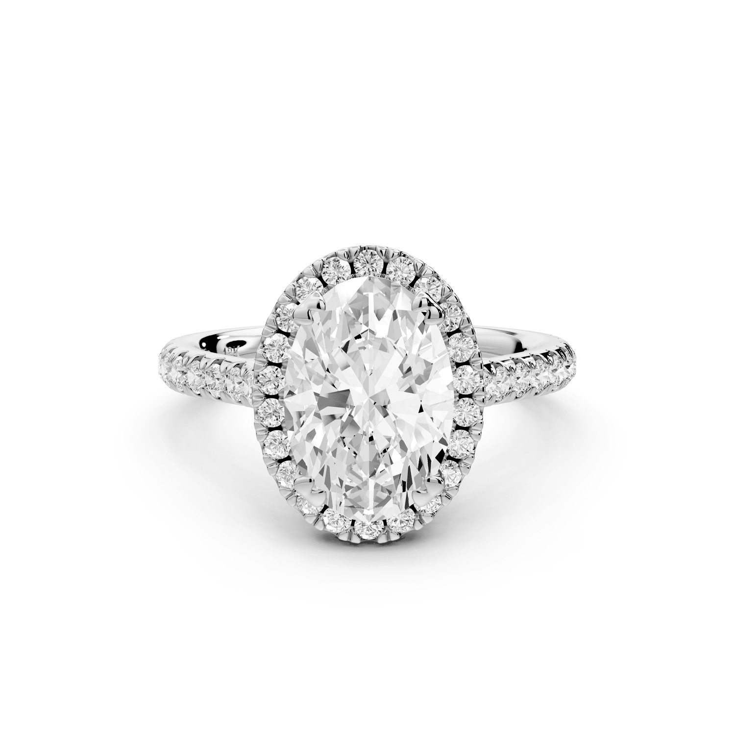 Marcella - 2ct platinum oval halo double talon prong cathedral pavé engagament ring - Mr. Alex Jewelry
