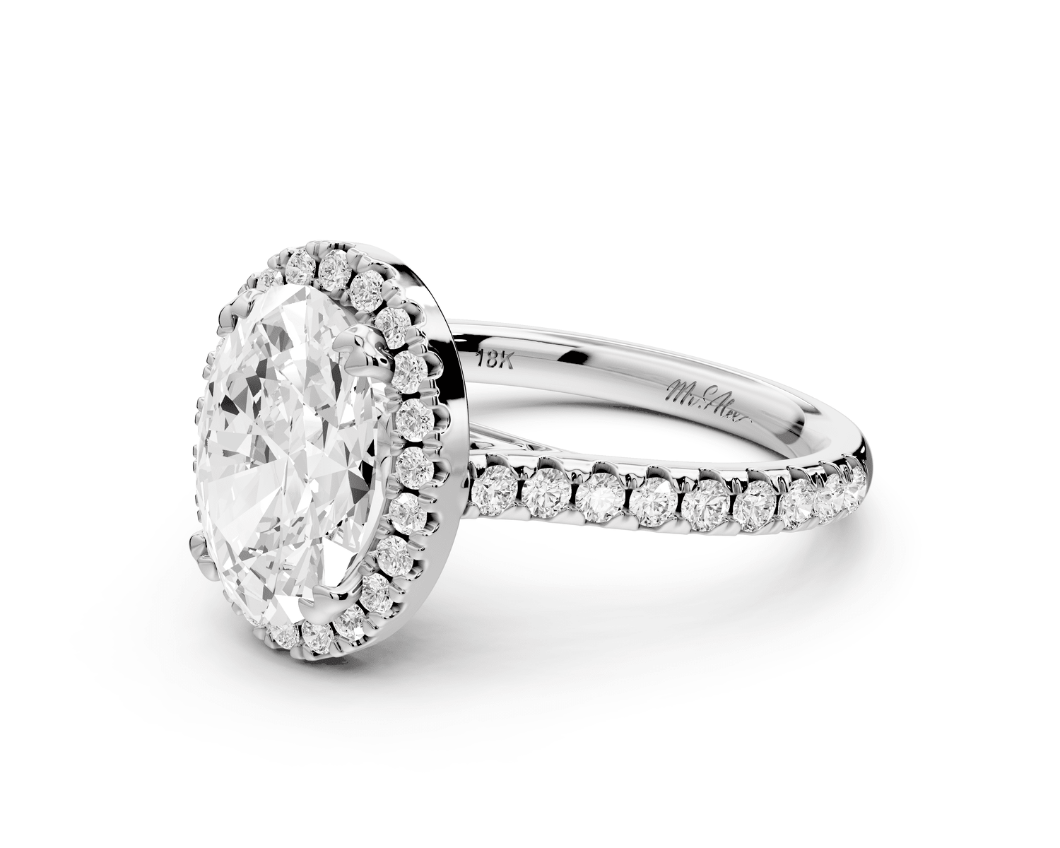 Marcella - 2ct platinum oval halo double talon prong cathedral pavé engagament ring - Mr. Alex Jewelry