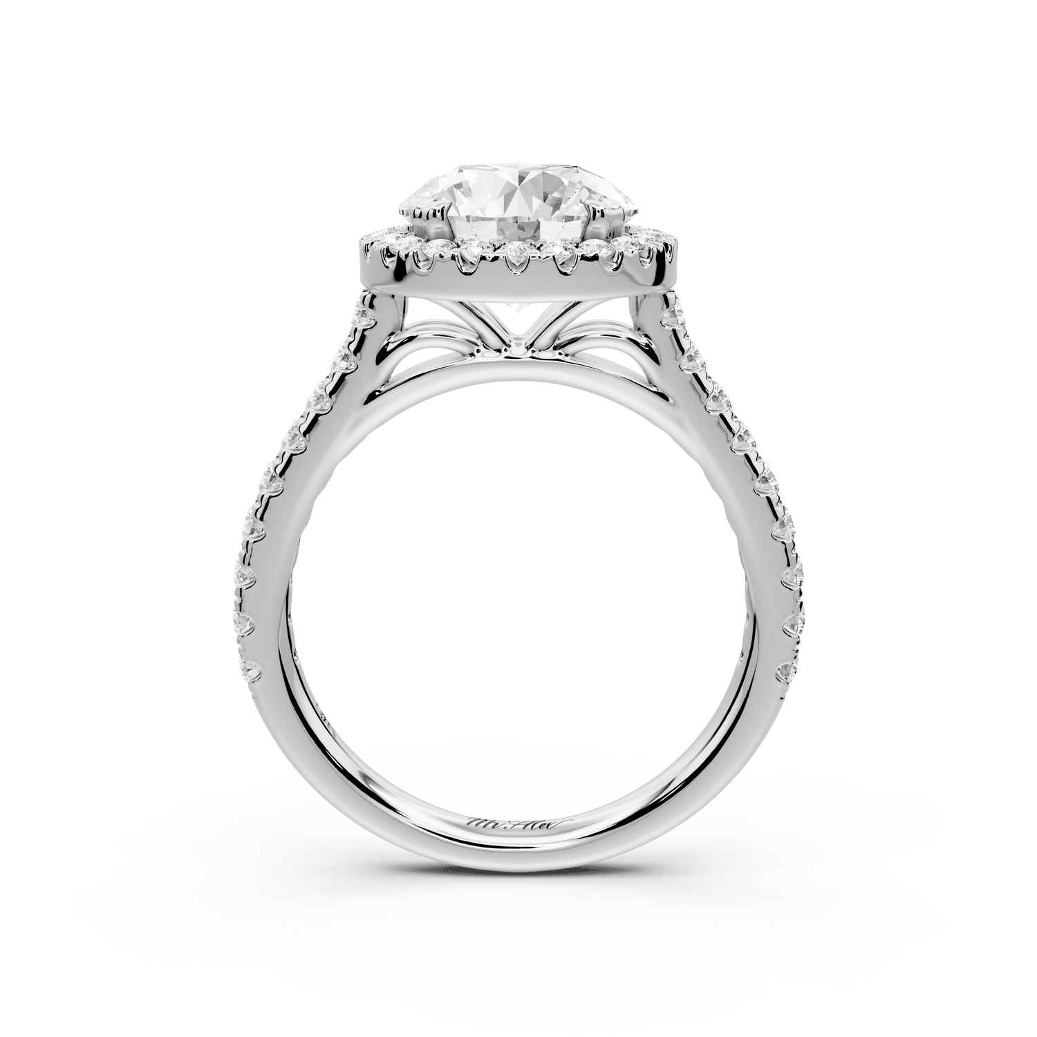 Marcella - 2ct platinum round halo double talon prong cathedral pavé engagement ring - Mr. Alex Jewelry