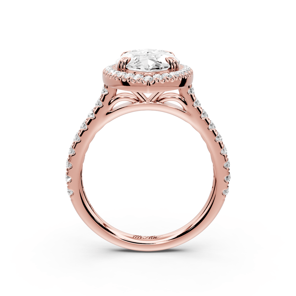 Marcella - 3ct 14k rose gold marquise halo double talon prong cathedral pavé engagement ring - Mr. Alex Jewelry