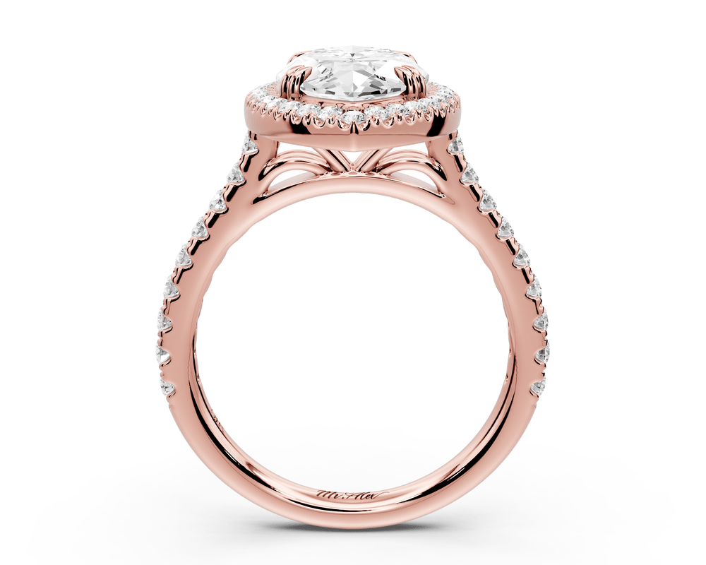 Marcella - 3ct 14k rose gold marquise halo double talon prong cathedral pavé engagement ring - Mr. Alex Jewelry