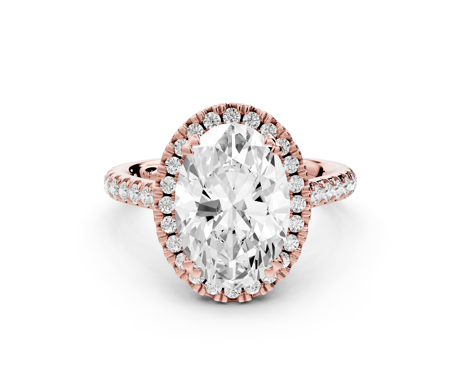 Marcella - 3ct 14k rose gold oval halo double talon prong cathedral pavé engagament ring - Mr. Alex Jewelry