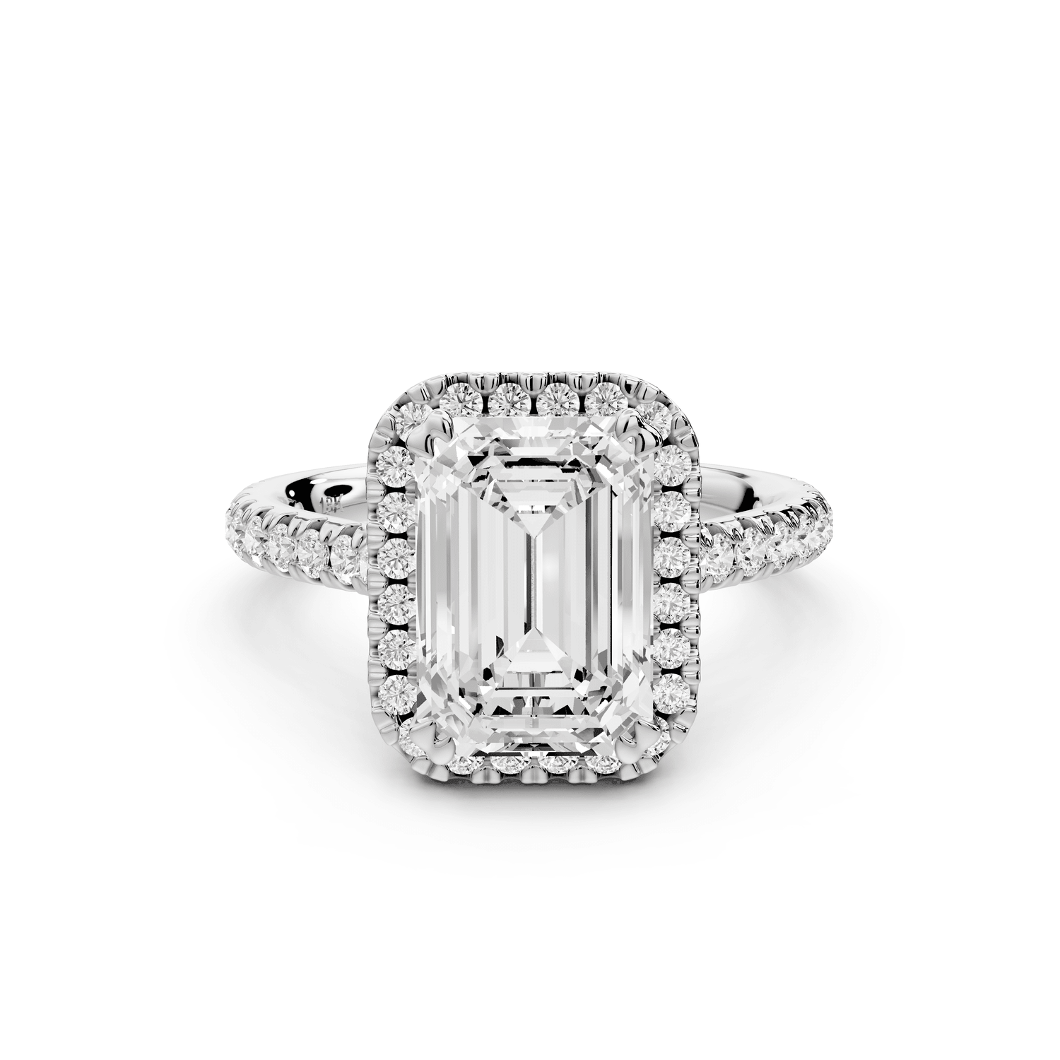 Marcella - 3ct 14k white gold emerald halo double talon prong cathedral pavé engagament ring - Mr. Alex Jewelry