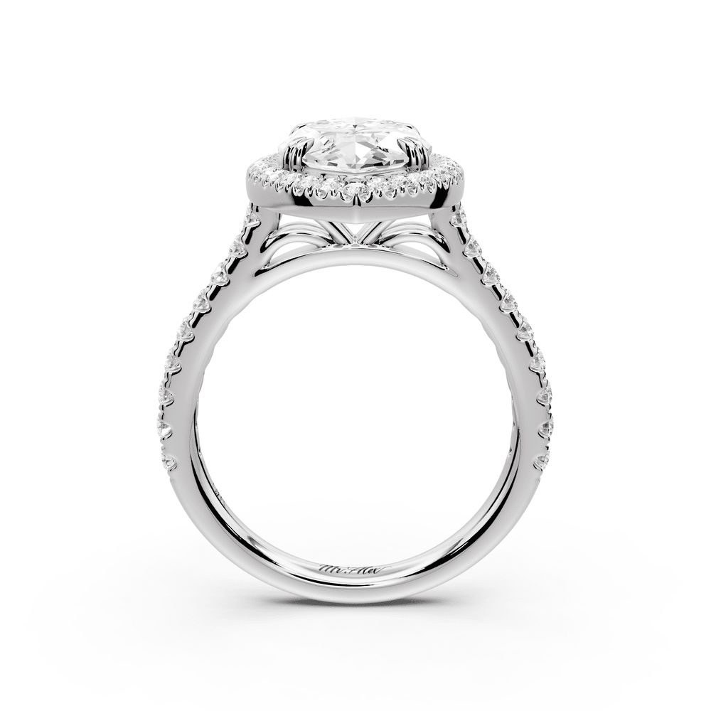 Marcella - 3ct 14k white gold marquise halo double talon prong cathedral pavé engagement ring - Mr. Alex Jewelry