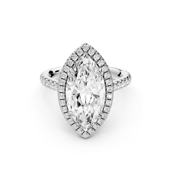 Marcella - 3ct 14k white gold marquise halo double talon prong cathedral pavé engagement ring - Mr. Alex Jewelry