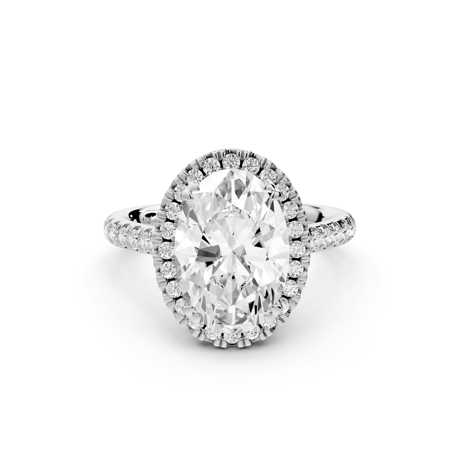 Marcella - 3ct 14k white gold oval halo double talon prong cathedral pavé engagament ring - Mr. Alex Jewelry
