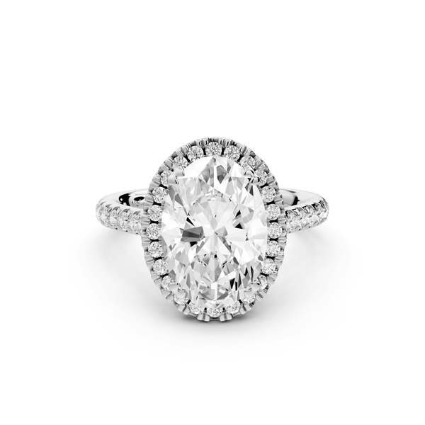 Marcella - 3ct 14k white gold oval halo double talon prong cathedral pavé engagament ring - Mr. Alex Jewelry