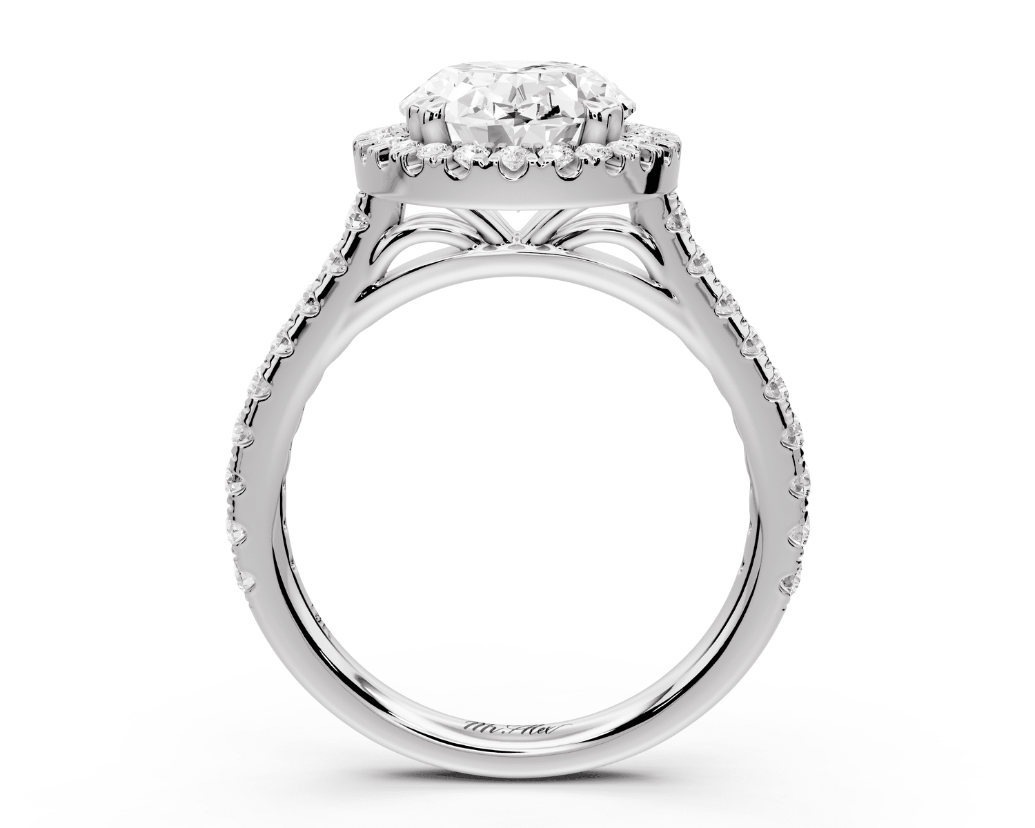 Marcella - 3ct 14k white gold oval halo double talon prong cathedral pavé engagament ring - Mr. Alex Jewelry