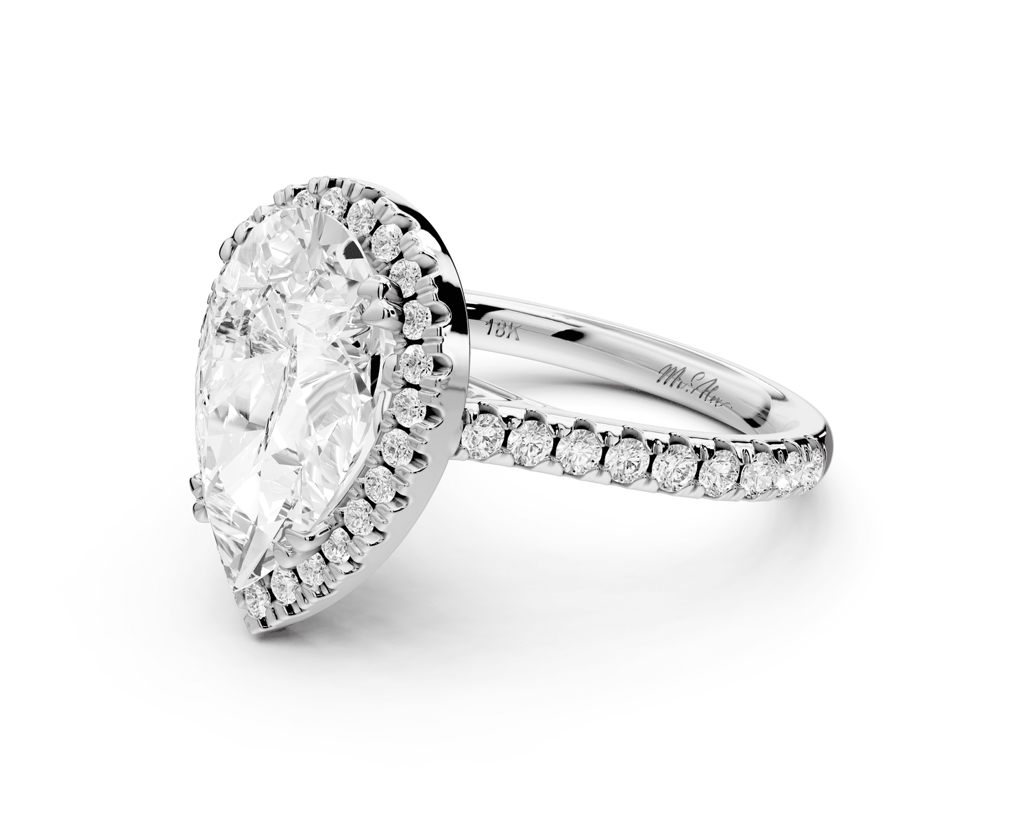 Marcella - 3ct 14k white gold pear halo double talon prong cathedral pavé engagament ring - Mr. Alex Jewelry