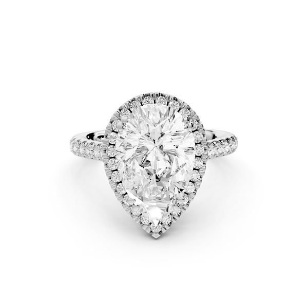 Marcella - 3ct 14k white gold pear halo double talon prong cathedral pavé engagament ring - Mr. Alex Jewelry