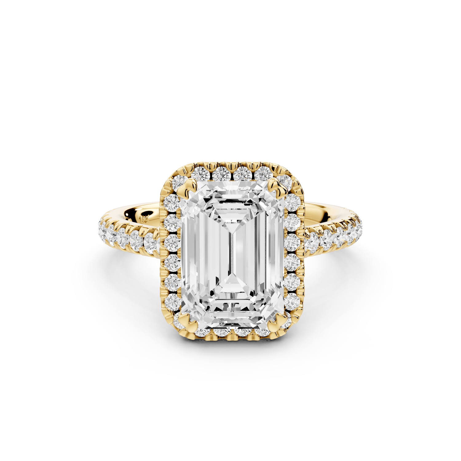 Marcella - 3ct 14k yellow gold emerald halo double talon prong cathedral pavé engagament ring - Mr. Alex Jewelry