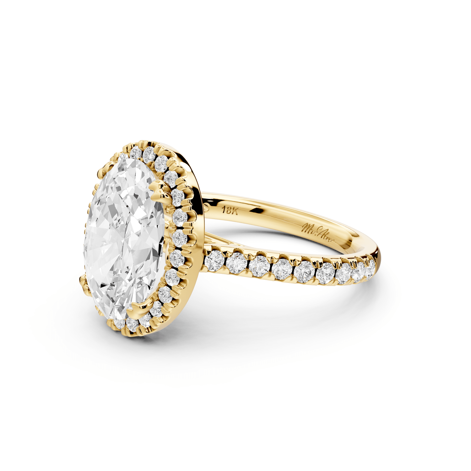 Marcella - 3ct 14k yellow gold oval halo double talon prong cathedral pavé engagament ring - Mr. Alex Jewelry
