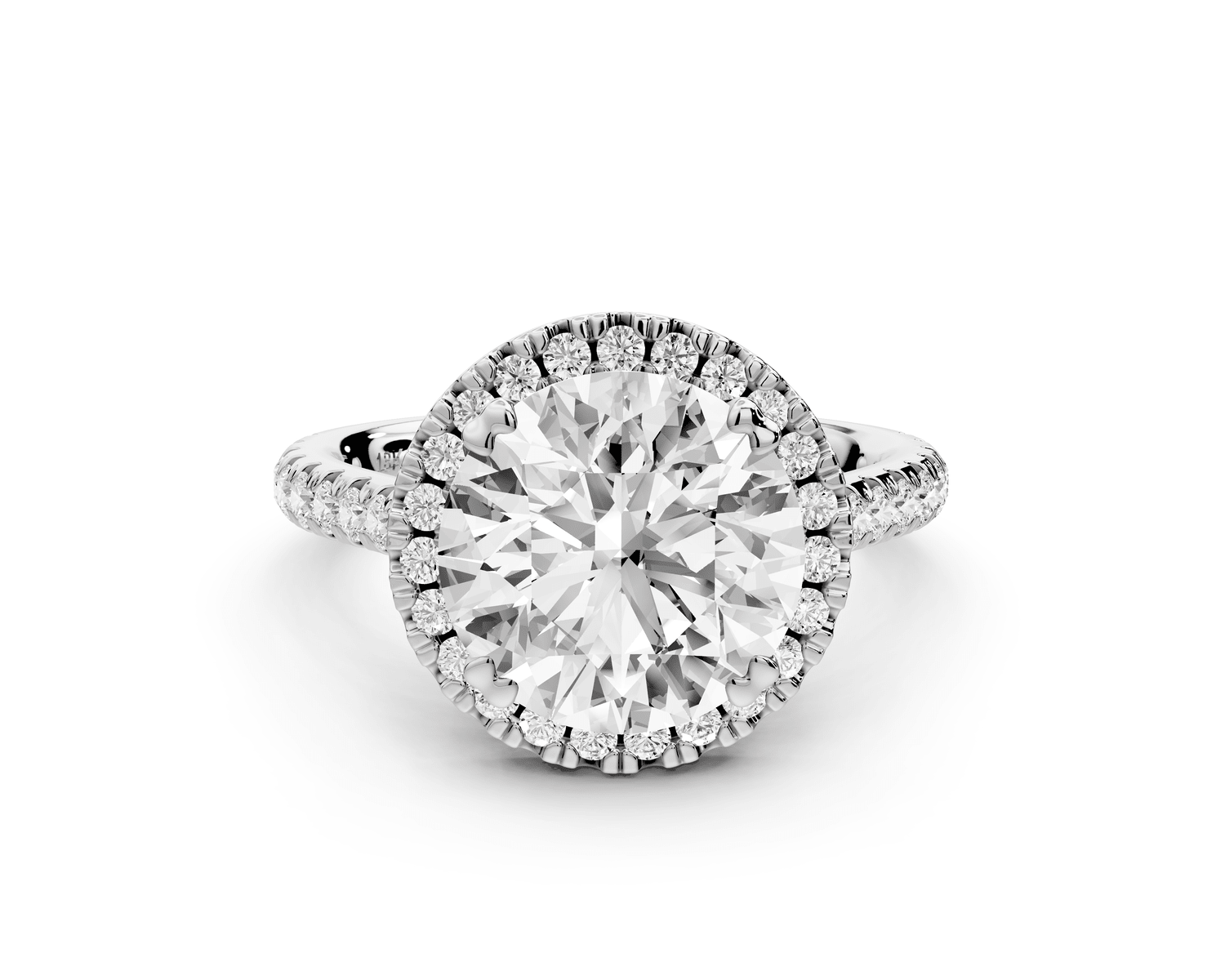Marcella - 3ct 18k white gold round halo double talon prong cathedral pavé engagement ring - Mr. Alex Jewelry