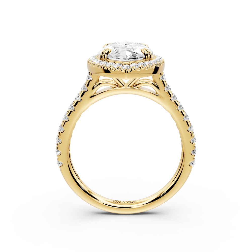 Marcella - 3ct 18k yellow gold marquise halo double talon prong cathedral pavé engagement ring - Mr. Alex Jewelry