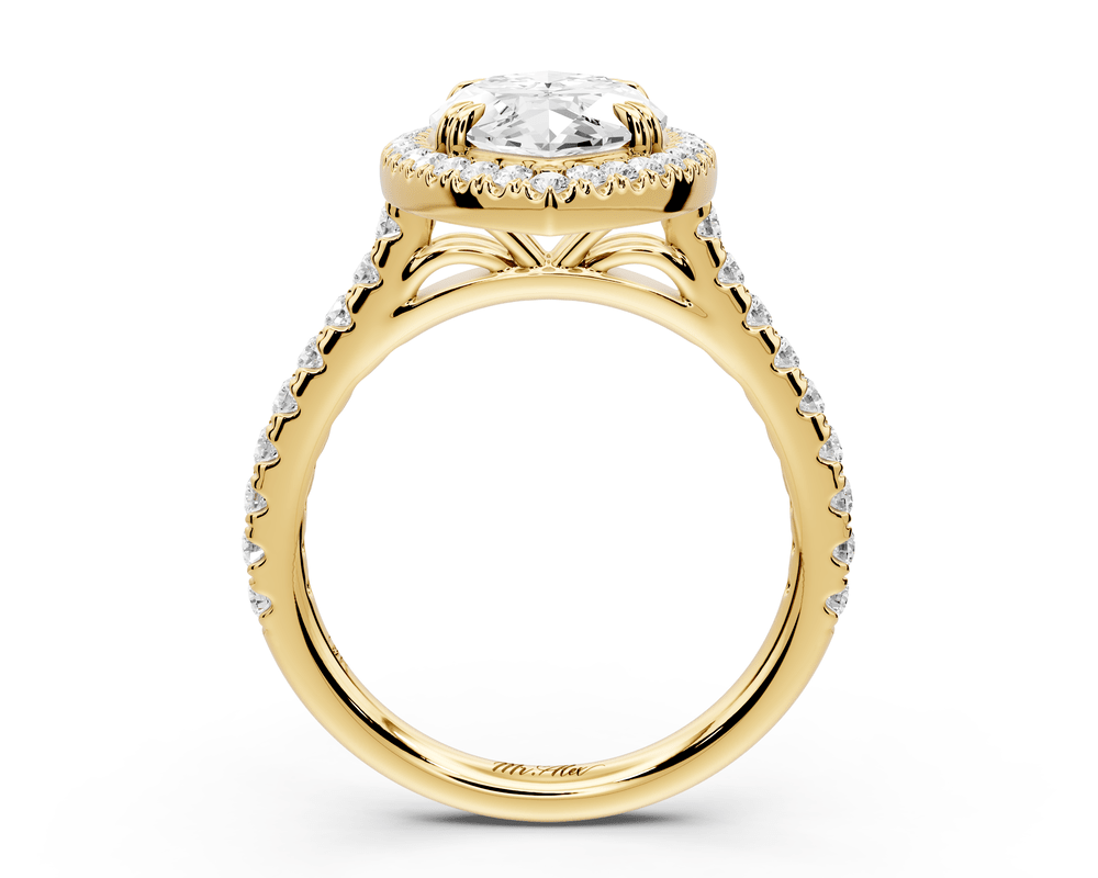 Marcella - 3ct 18k yellow gold marquise halo double talon prong cathedral pavé engagement ring - Mr. Alex Jewelry