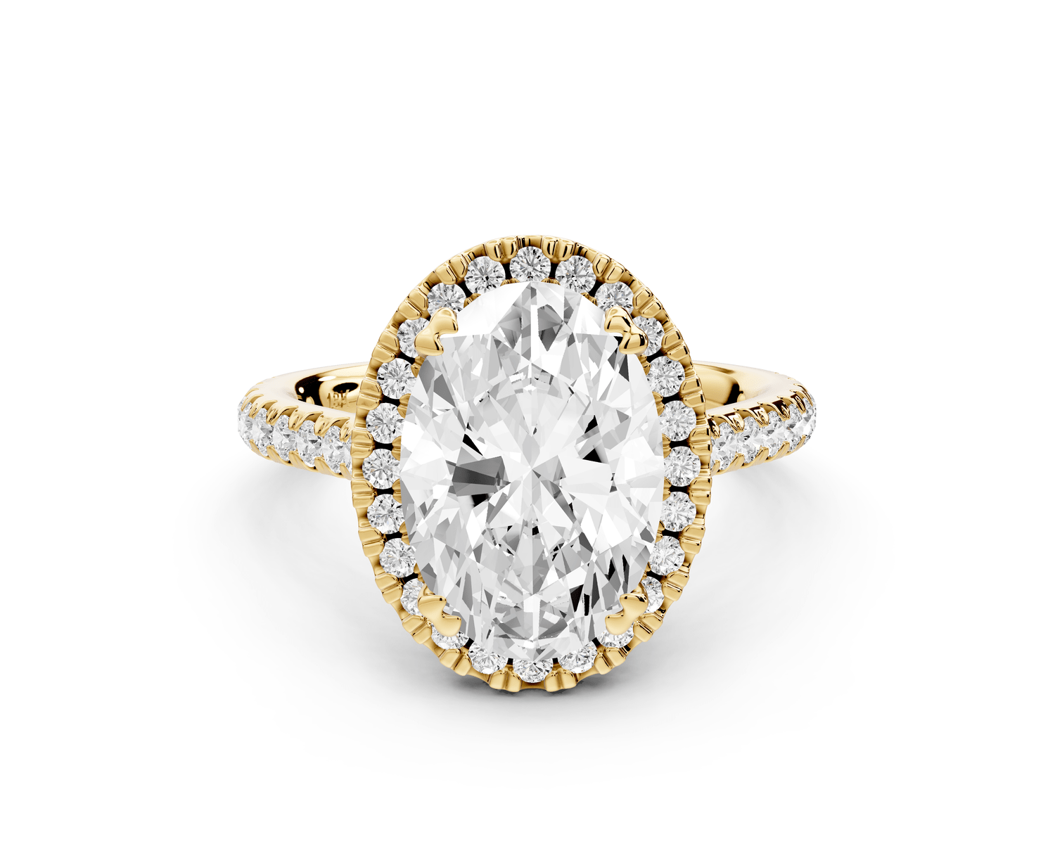 Marcella - 3ct 18k yellow gold oval halo double talon prong cathedral pavé engagament ring - Mr. Alex Jewelry