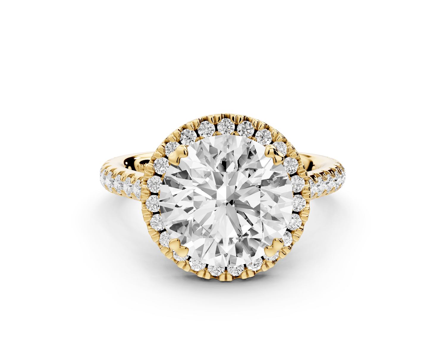 Marcella - 3ct 18k yellow gold round halo double talon prong cathedral pavé engagement ring - Mr. Alex Jewelry