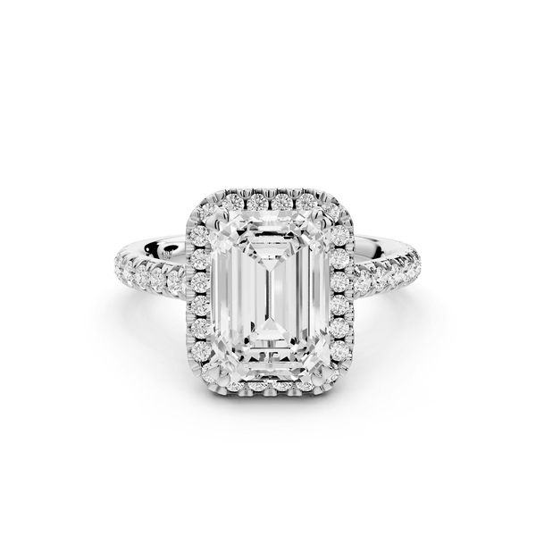 Marcella - 3ct platinum emerald halo double talon prong cathedral pavé engagament ring - Mr. Alex Jewelry