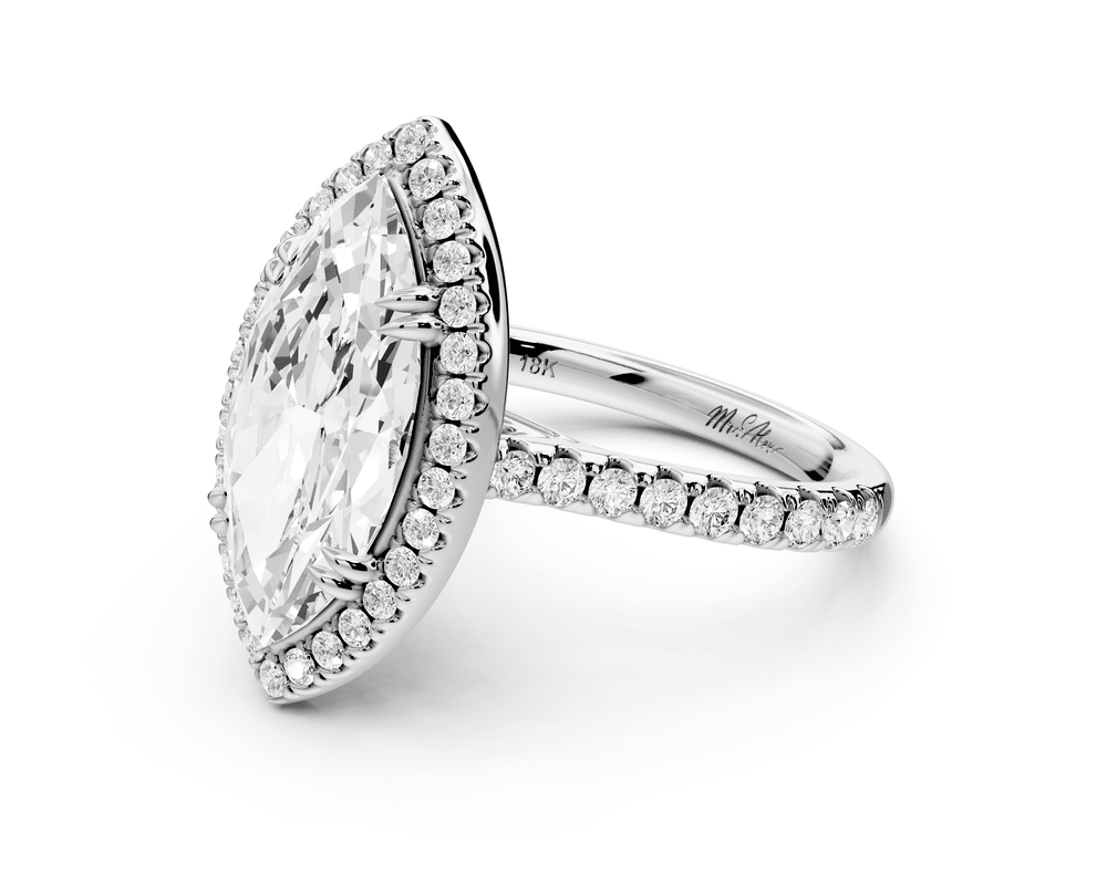 Marcella - 3ct platinum marquise halo double talon prong cathedral pavé engagement ring - Mr. Alex Jewelry