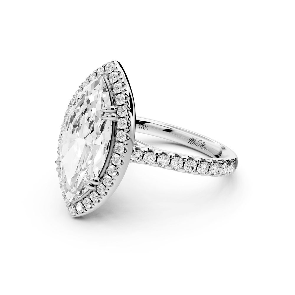 Marcella - 3ct platinum marquise halo double talon prong cathedral pavé engagement ring - Mr. Alex Jewelry