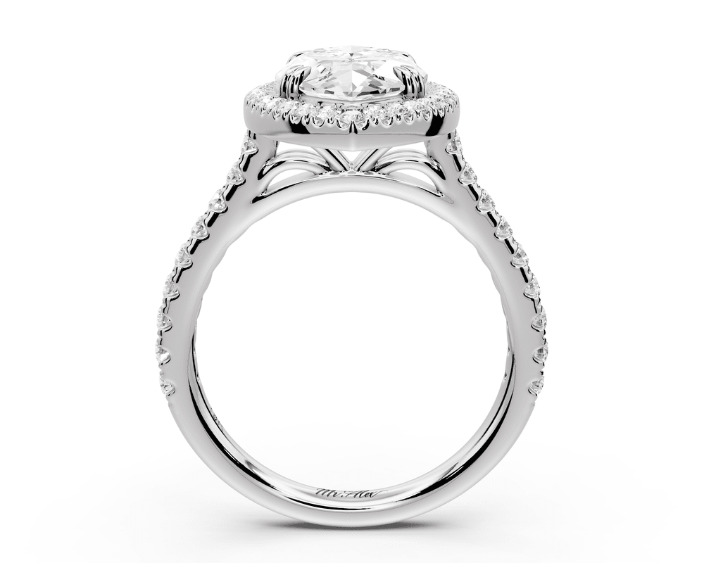Marcella - 3ct platinum marquise halo double talon prong cathedral pavé engagement ring - Mr. Alex Jewelry